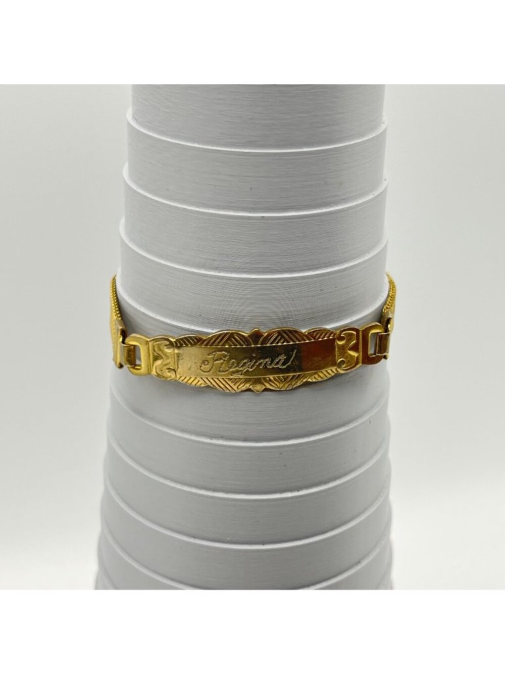 Vintage Gold Tone ID Bracelet Ring Set "Regina" Mesh Belt Buckle Adjustable - Picture 5 of 10